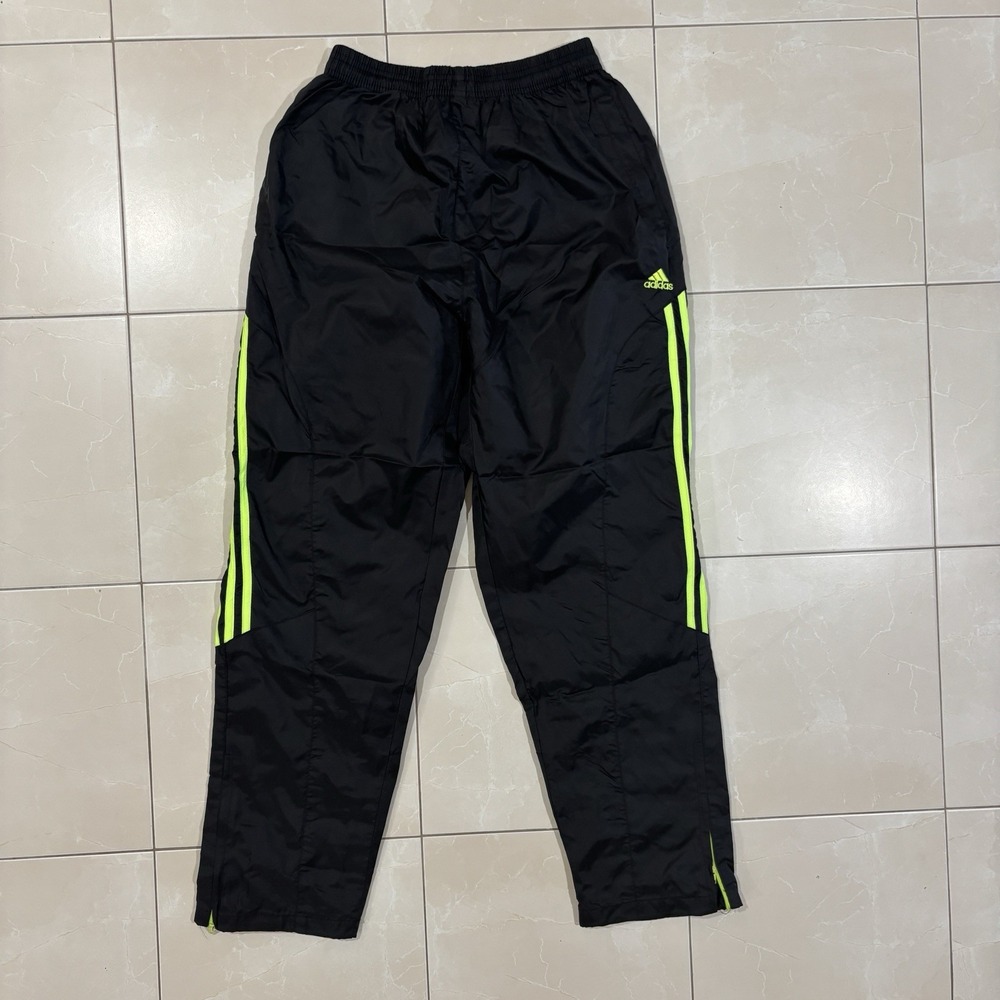 Vintage Adidas Track Pants Windbreaker Men's Small Black Green Stripe Y2K